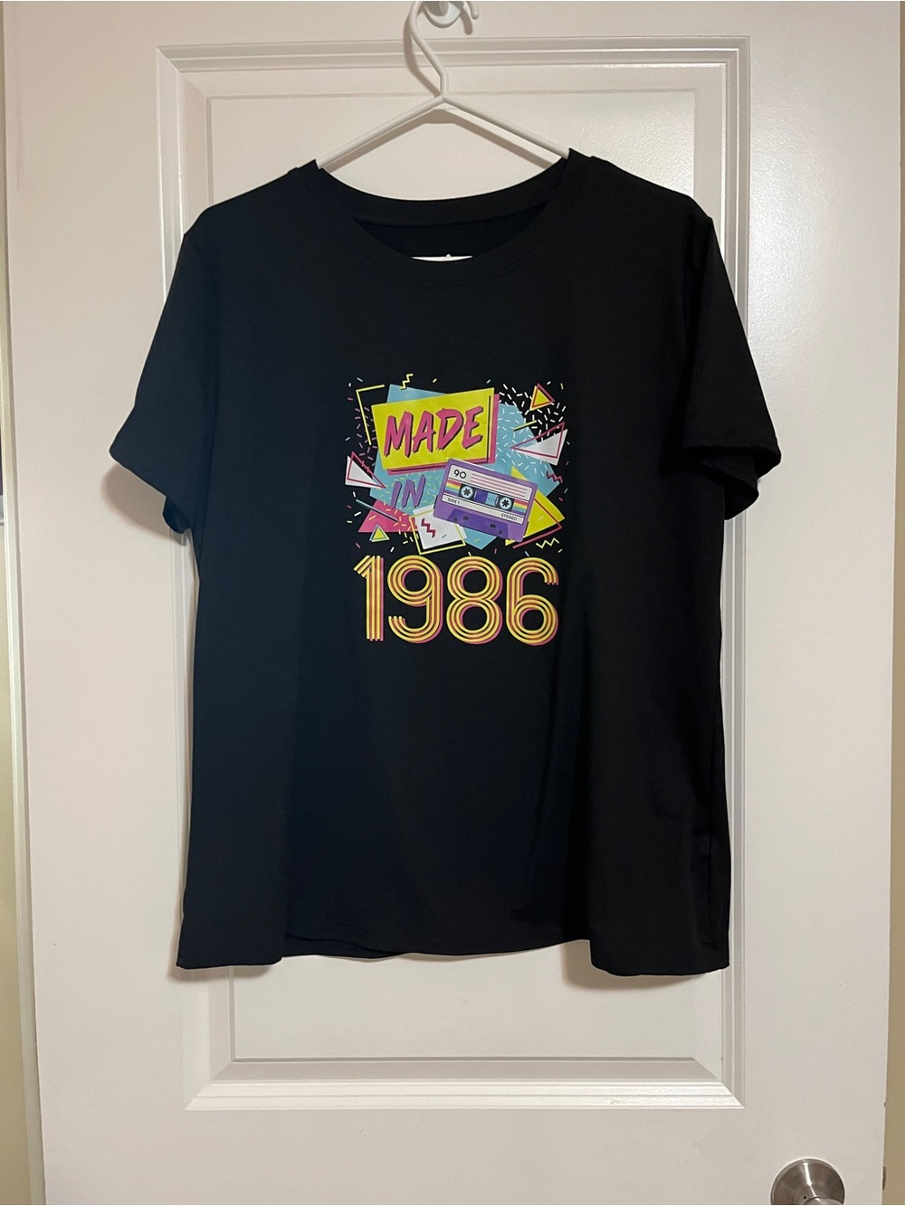 Black Tee with Neon Concentric Ring Graphic